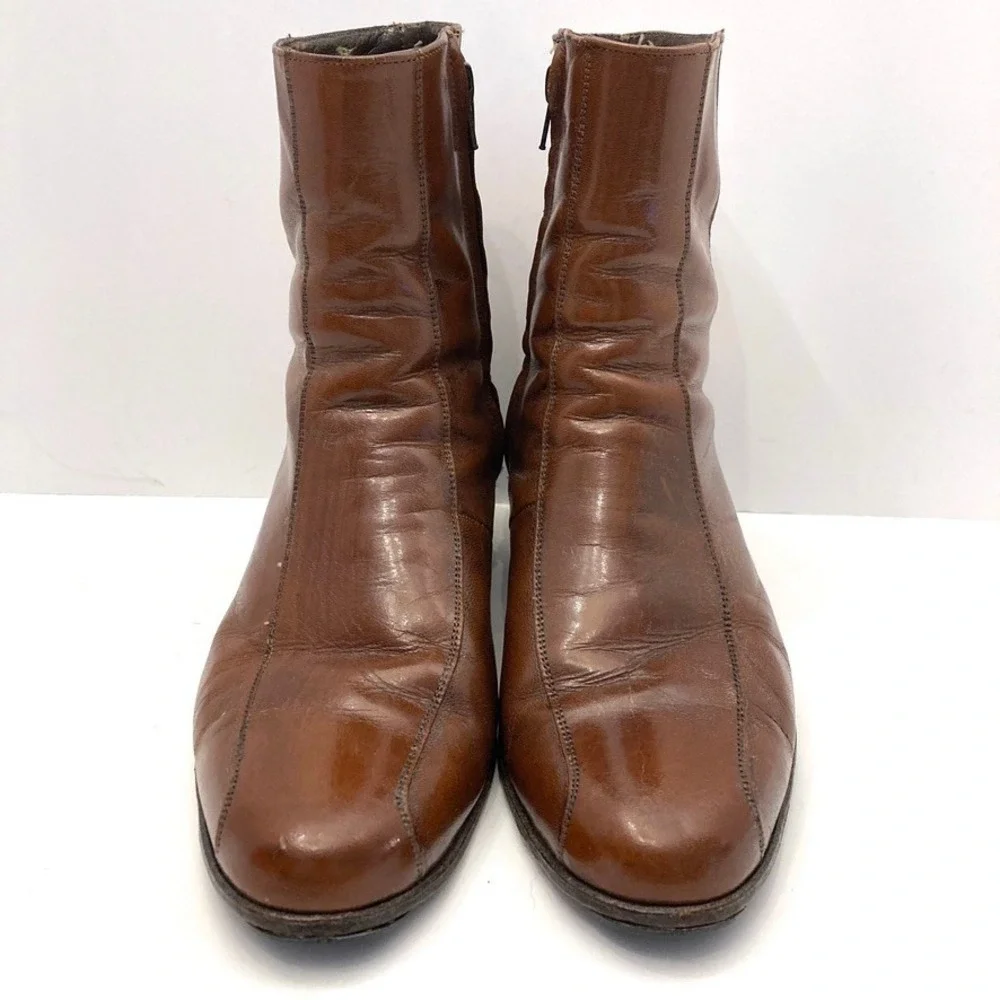 Vtg Florsheim Brown Leather Boots Mens 8.5 D 3215 Side Zip Beatle Moto Retro